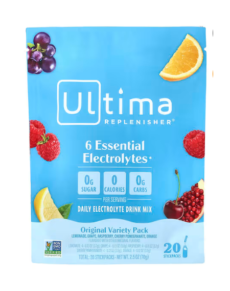 Ultima Replenisher, 6 필수 전해질, 데일리 전해질 드링크 믹스, 오리지널 버라이어티 팩, 20 스틱 팩, 0.13 oz (3.7 g)