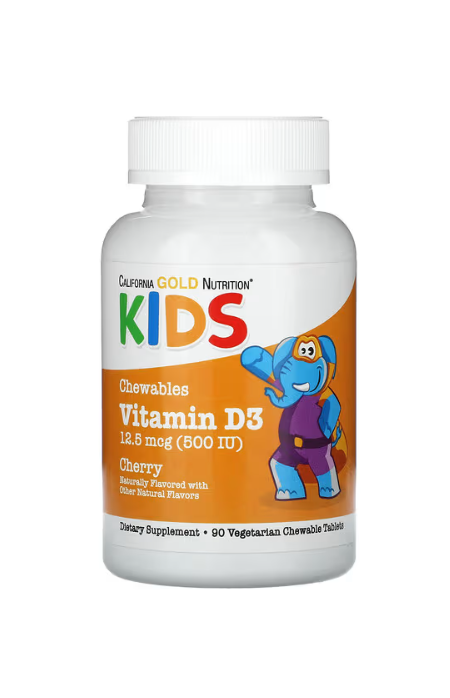 California Gold Nutrition, 어린이용 츄어블 비타민 D3, 천연 체리, 12.5mcg(500IU), 베지 정제 90정