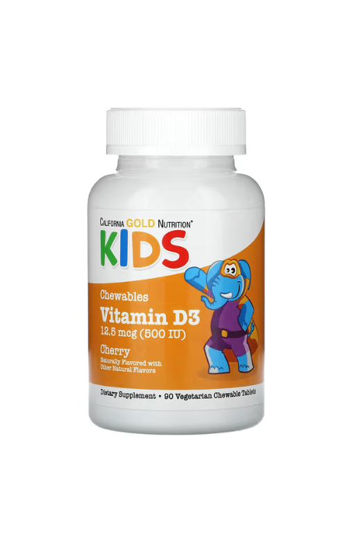 California Gold Nutrition, 어린이용 츄어블 비타민 D3, 천연 체리, 12.5mcg(500IU), 베지 정제 90정