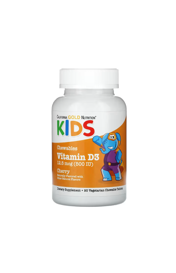 California Gold Nutrition, 어린이용 츄어블 비타민 D3, 천연 체리, 12.5mcg(500IU), 베지 정제 90정